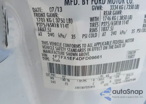 2013 Ford F-150 Stx из США, поврежденный, VIN 1FTFX1EF4DFD09661